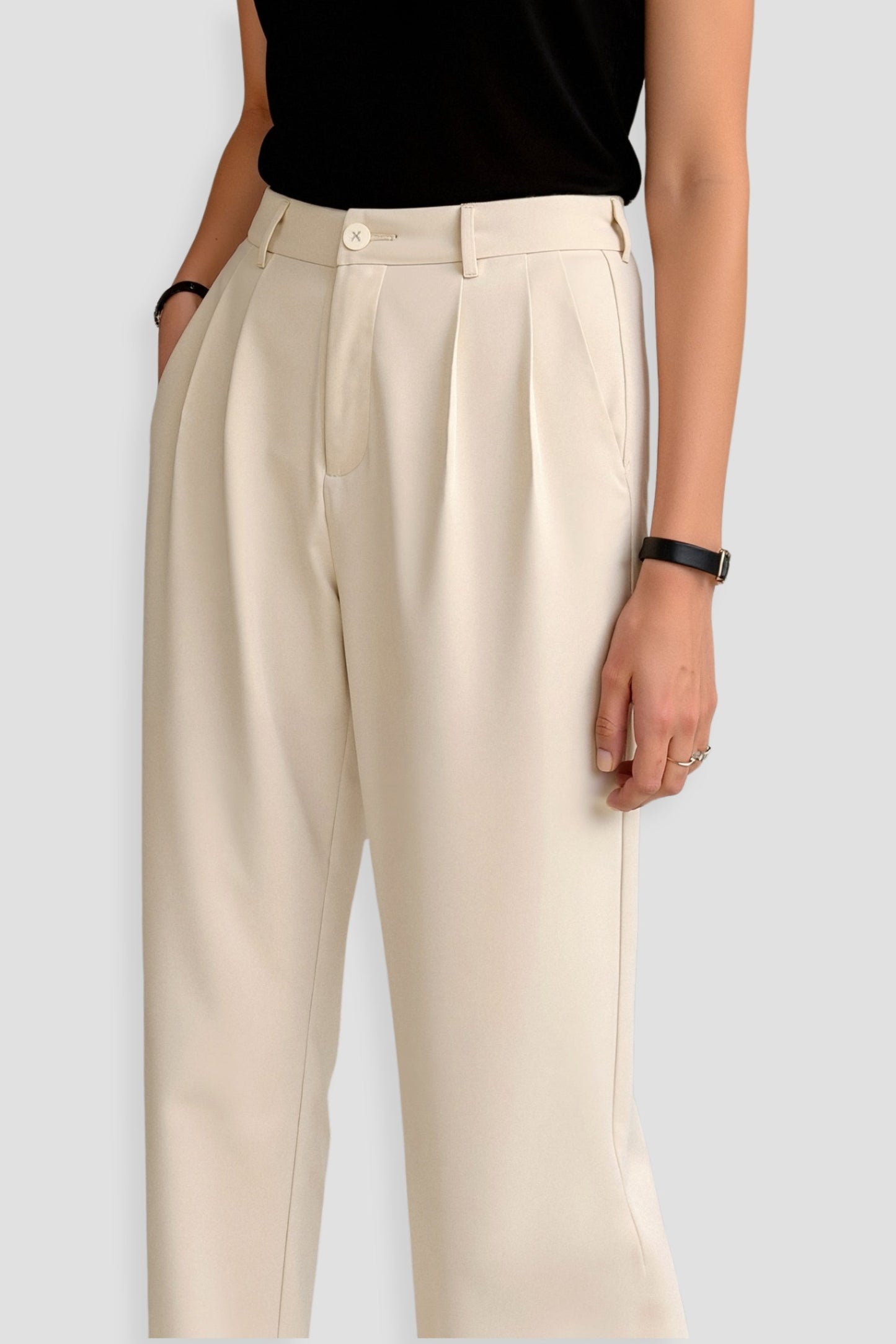 Damen Slim-Fit-Hose Bundfalten Umschlag