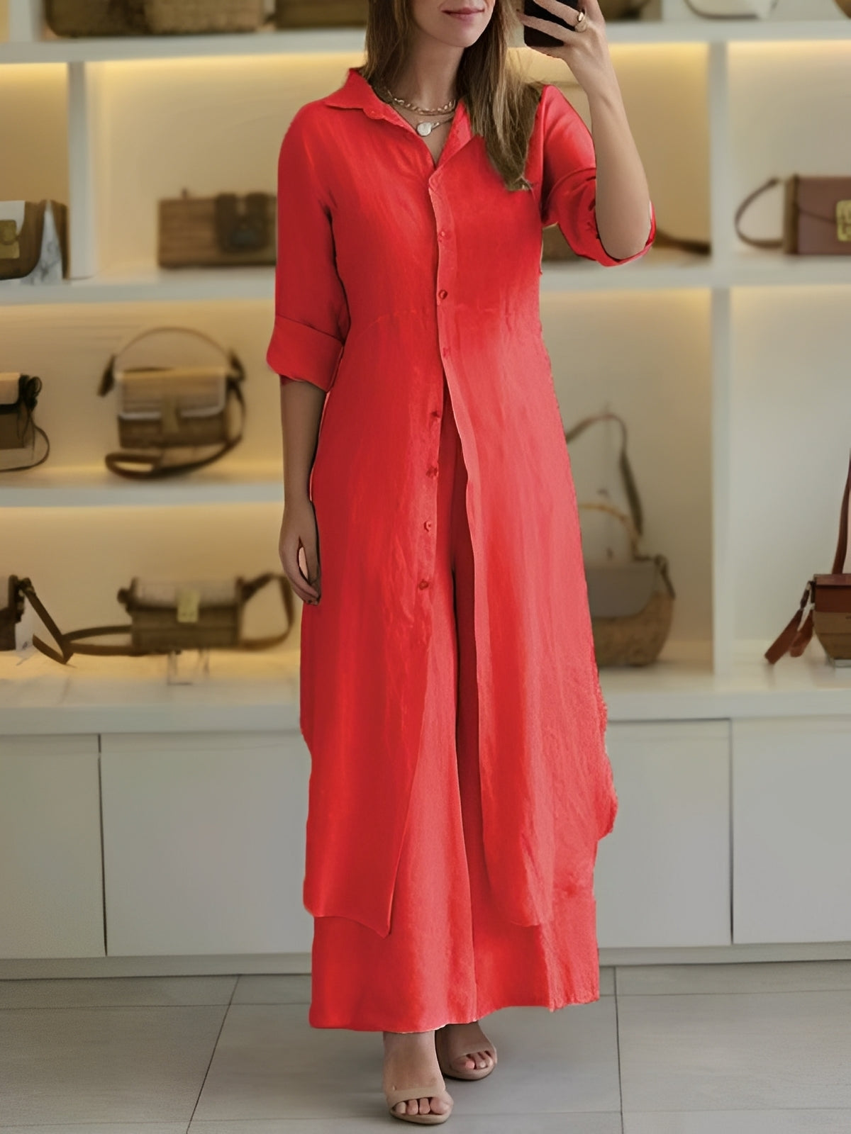 Damen Elegantes Langärmelhemd Set Zweiteiler