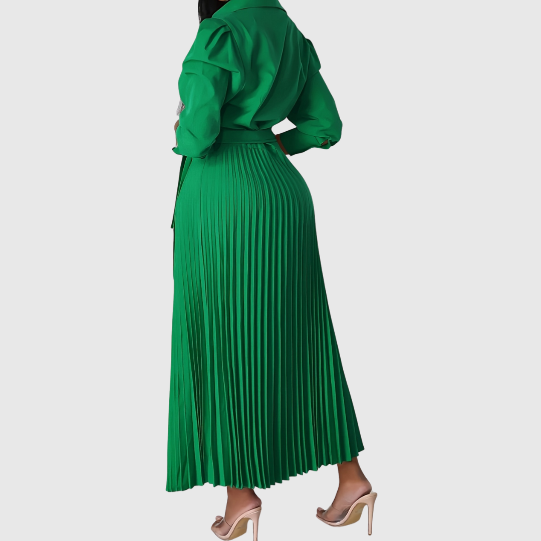 Damen Midikleid V-Ausschnitt Plissiert Elegantes Kleid