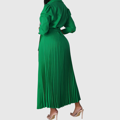 Damen Midikleid V-Ausschnitt Plissiert Elegantes Kleid
