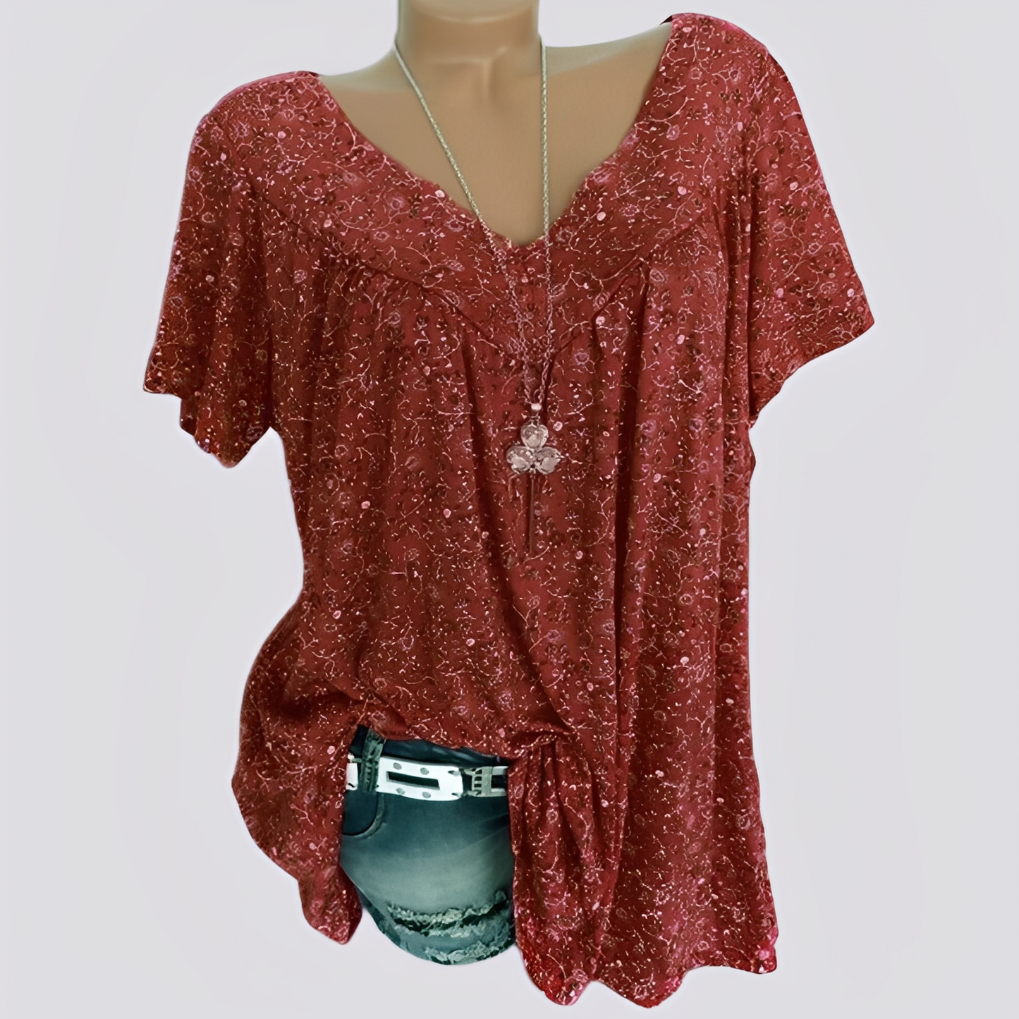 Damen Bluse Blumenmuster Lockere Passform Sommerweiß