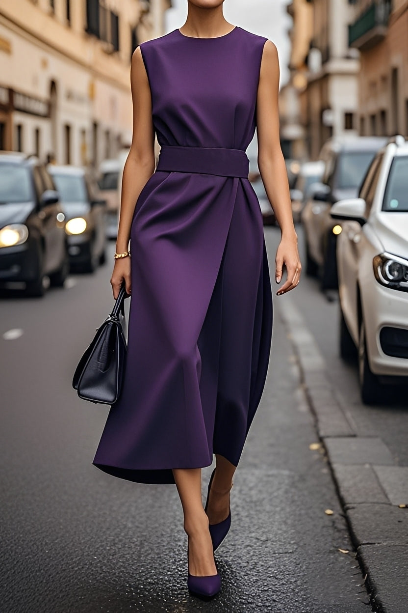 Damenkleid Ärmellos Mittellänge Mit Gürtel