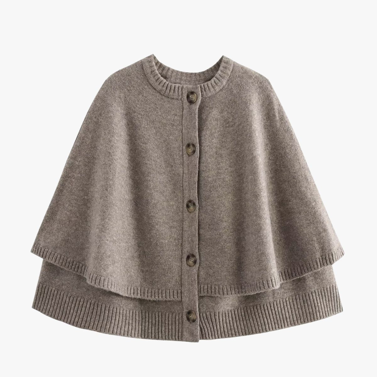 Damen Strickcape Mit Knöpfen Geraffter Saum - Norvielle