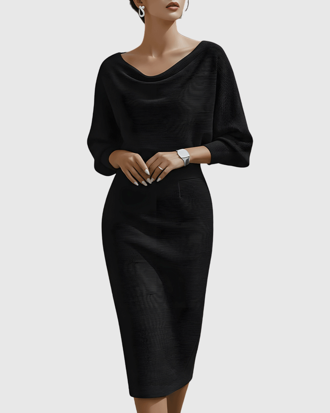 Elegantes Damen Midi-Kleid mit Drapierung