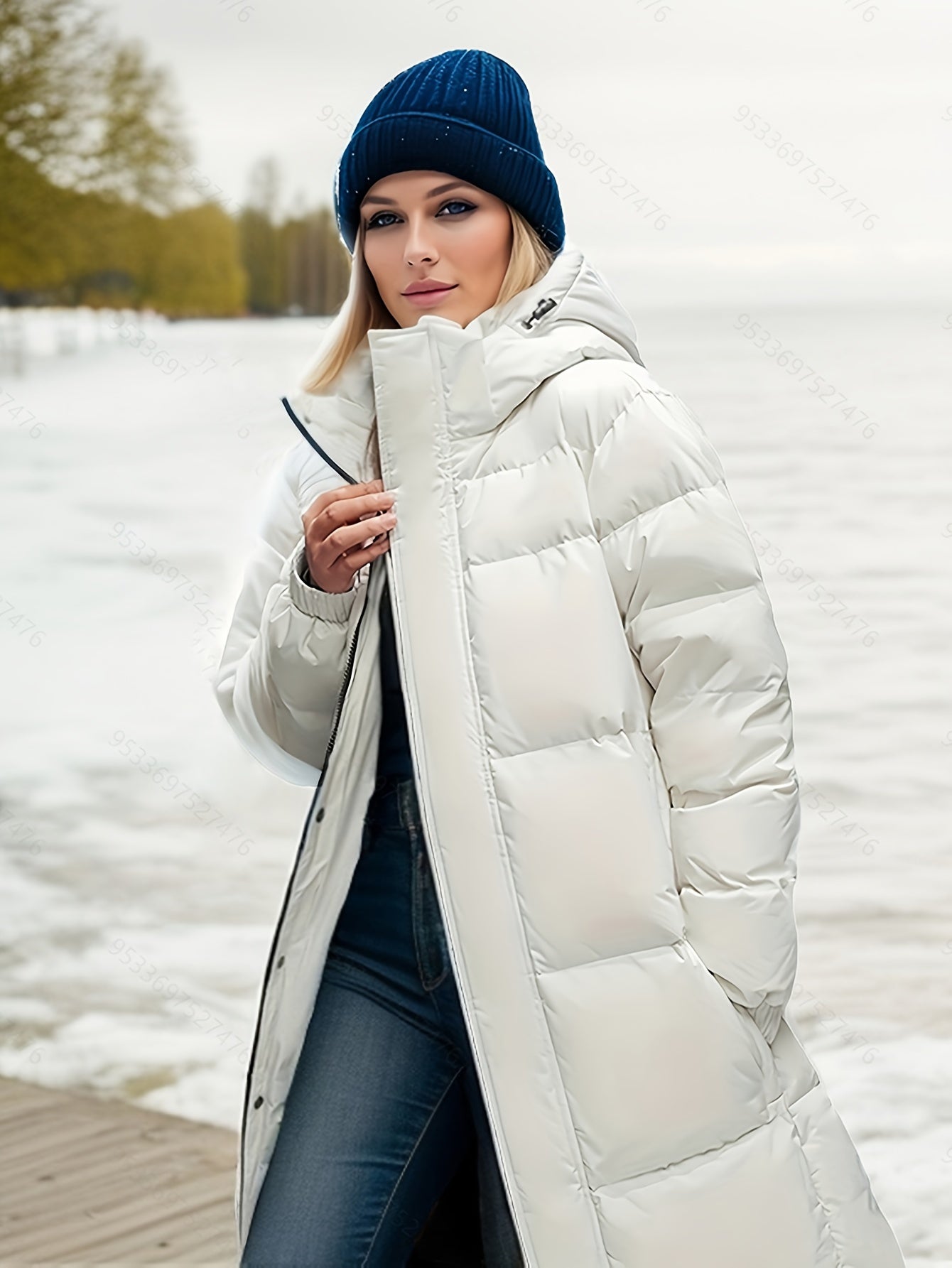Damen Wintermantel Lang Pufferjacke Warm Kapuze