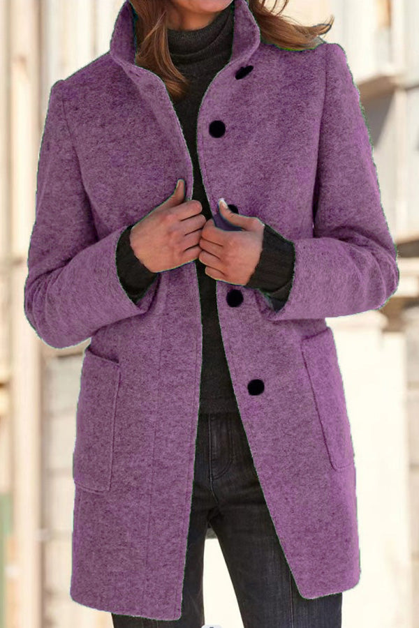 Elegante Damen Wolljacke Stehkragen Uni-Farbe - Norvielle