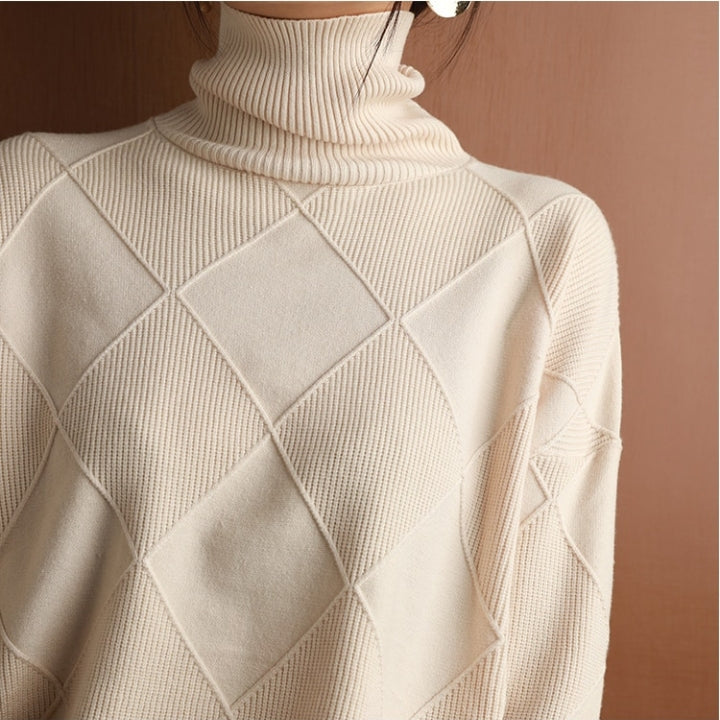 Damen Rollkragenpullover Weich Zopfmuster