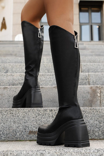 Damen Kniehohe Plateau-Stiefel Bequem