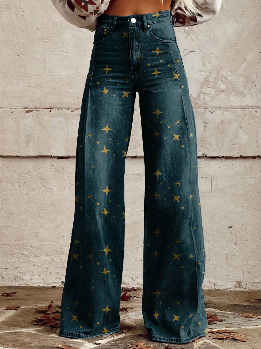 Damen Schlaghose Sternenmuster Glitzernd Elegant