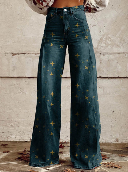 Damen Schlaghose Sternenmuster Glitzernd Elegant