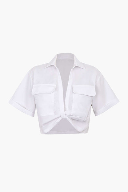 Damen Kurzarmshirt Crop Modern mit Kragen - Norvielle