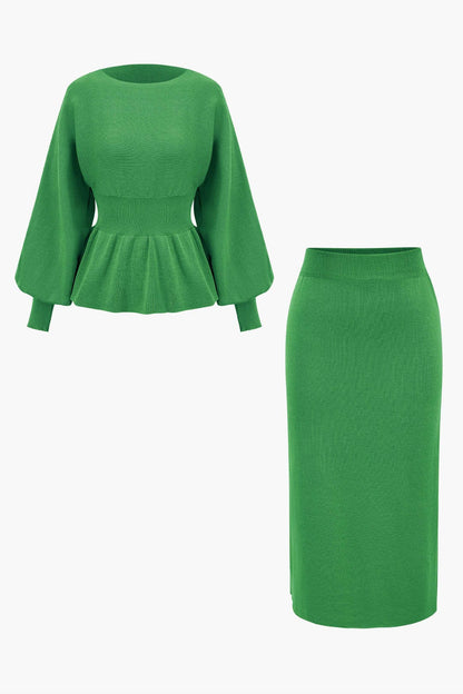 Damen Strick-Set Peplum- und Bleistiftrock