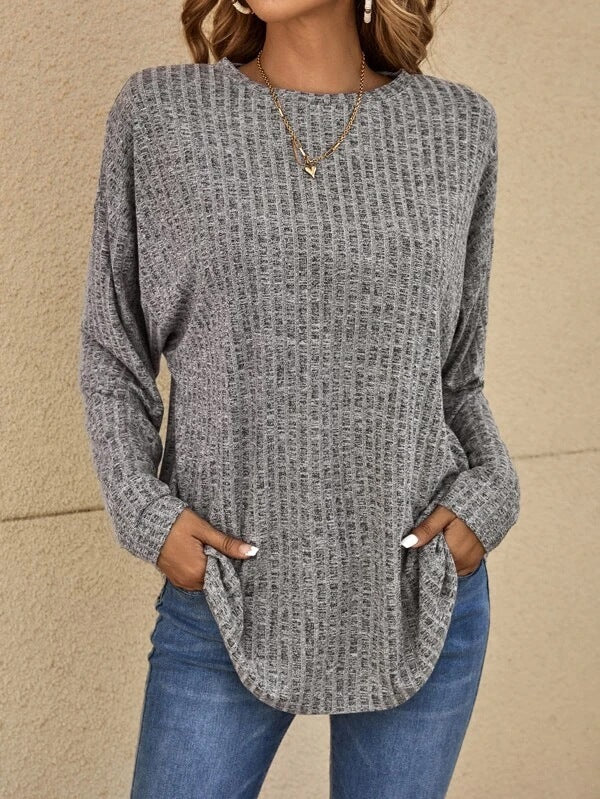 Lässiger Damen Pullover Langarm Bequem Grau