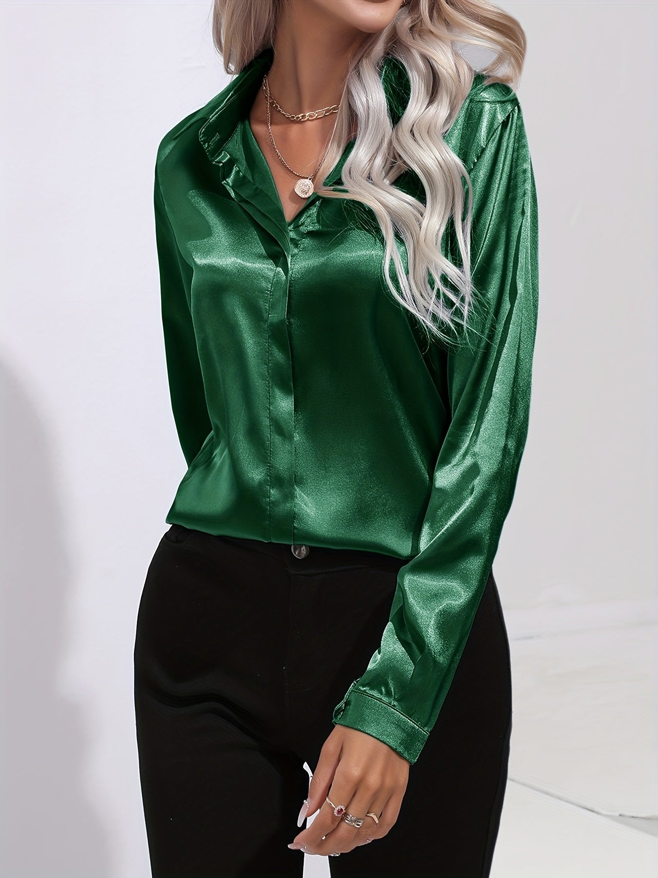 Damen Satinhemd Elegantes Langarmoberteil