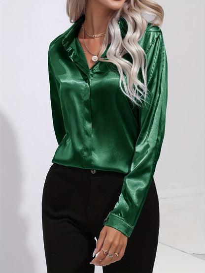 Damen Satinhemd Elegantes Langarmoberteil
