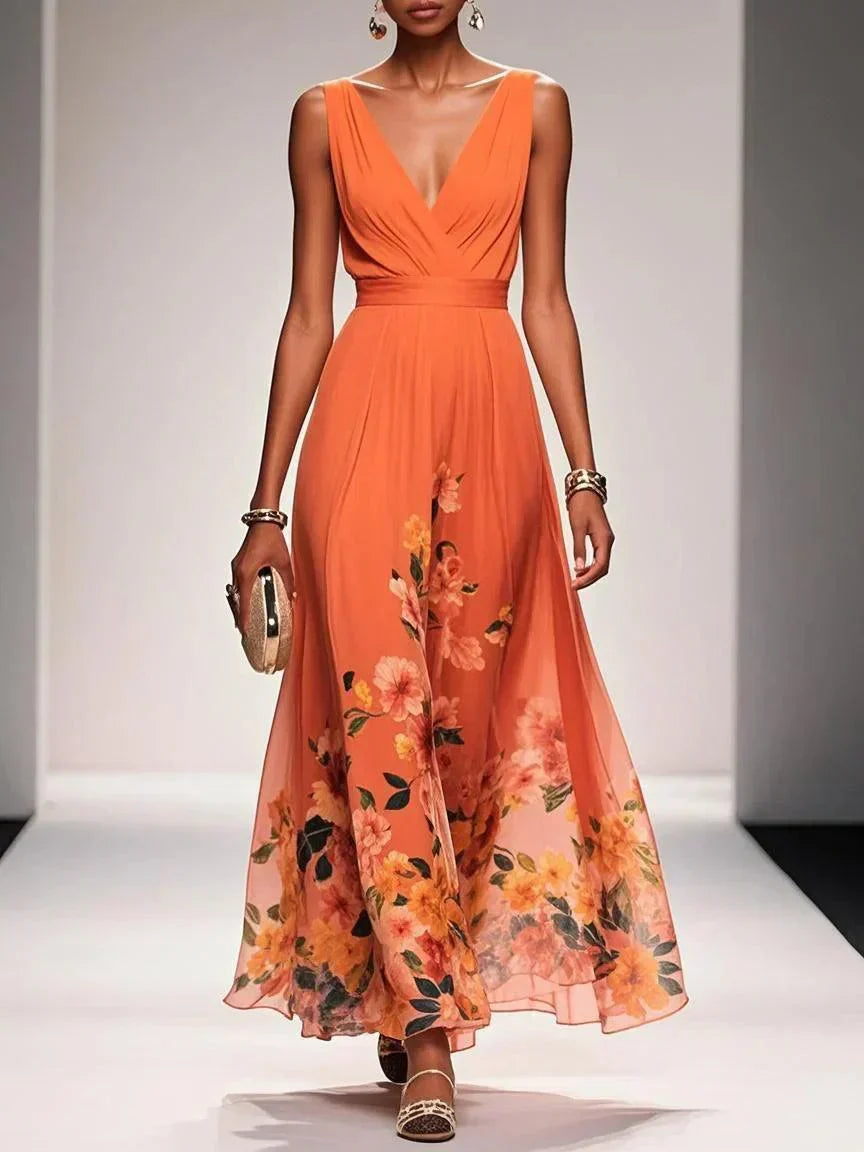 Damen Maxikleid Sommer Floralmuster Leicht