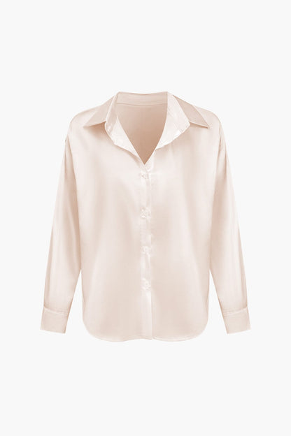 Damenbluse Langarm Seiden-Satin Elegante Bluse