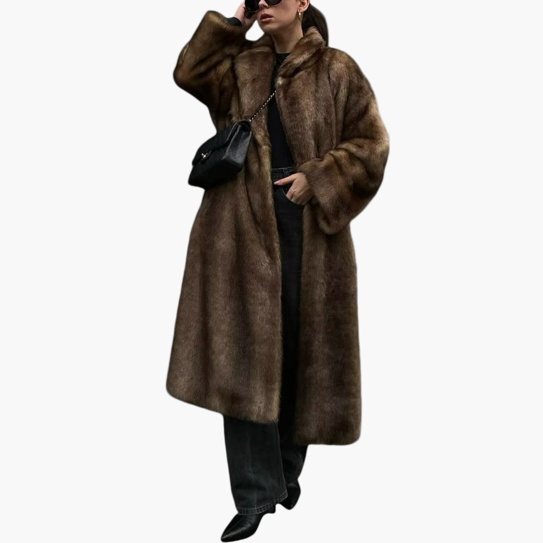 Damen Wintermantel Oversized Kunstfell Lang