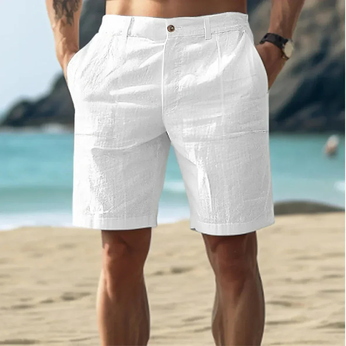 Herren Leinen Shorts Bequem Sommer Freizeit - Norvielle