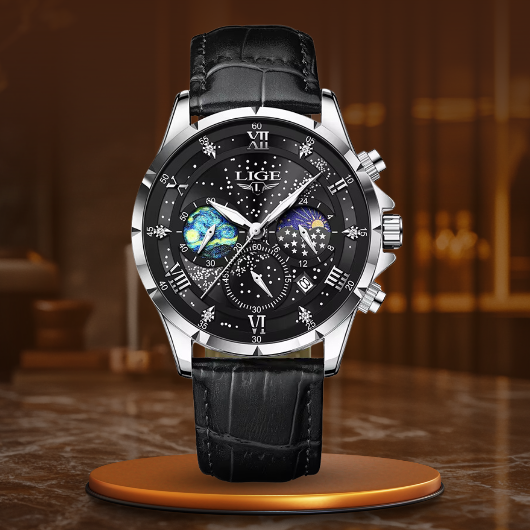 Herren Armbanduhr Mondphase Edelstahl