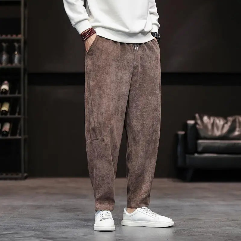 Herren Relaxed Fit Samthose Bequem Weite Bein