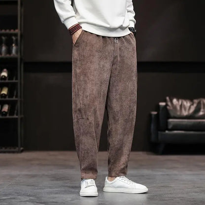 Herren Relaxed Fit Samthose Bequem Weite Bein