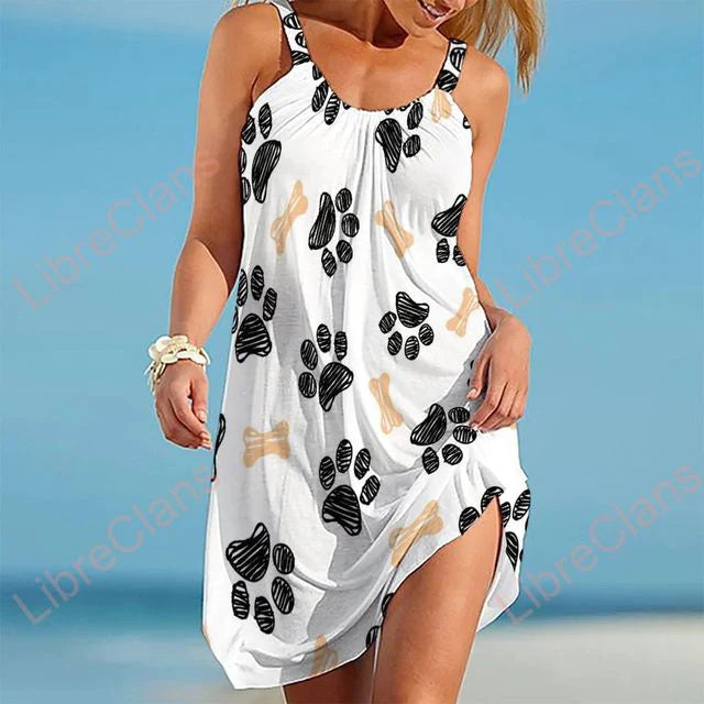 Damenkleid Pfotenabdruck Lustiges Tiermotiv - Norvielle