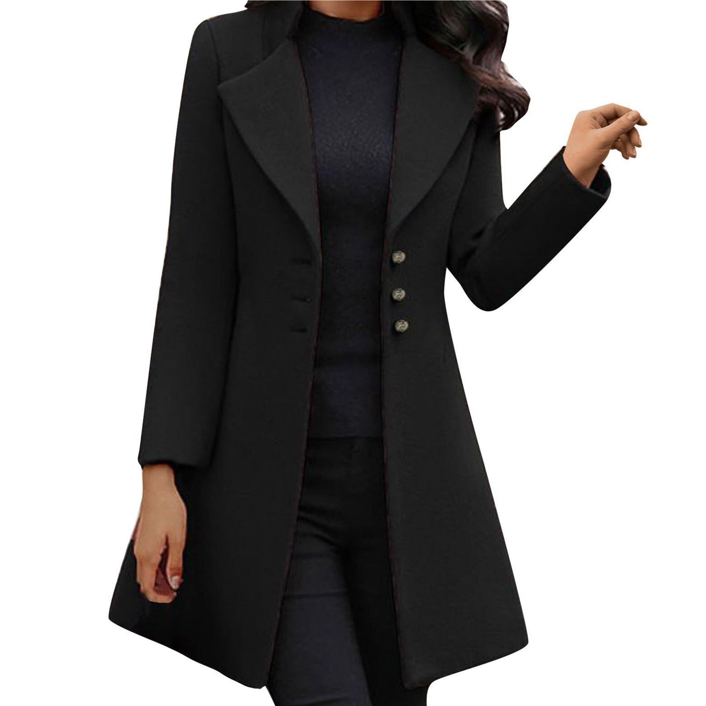 Damen Mantel Lange Modern Schwarz - Norvielle