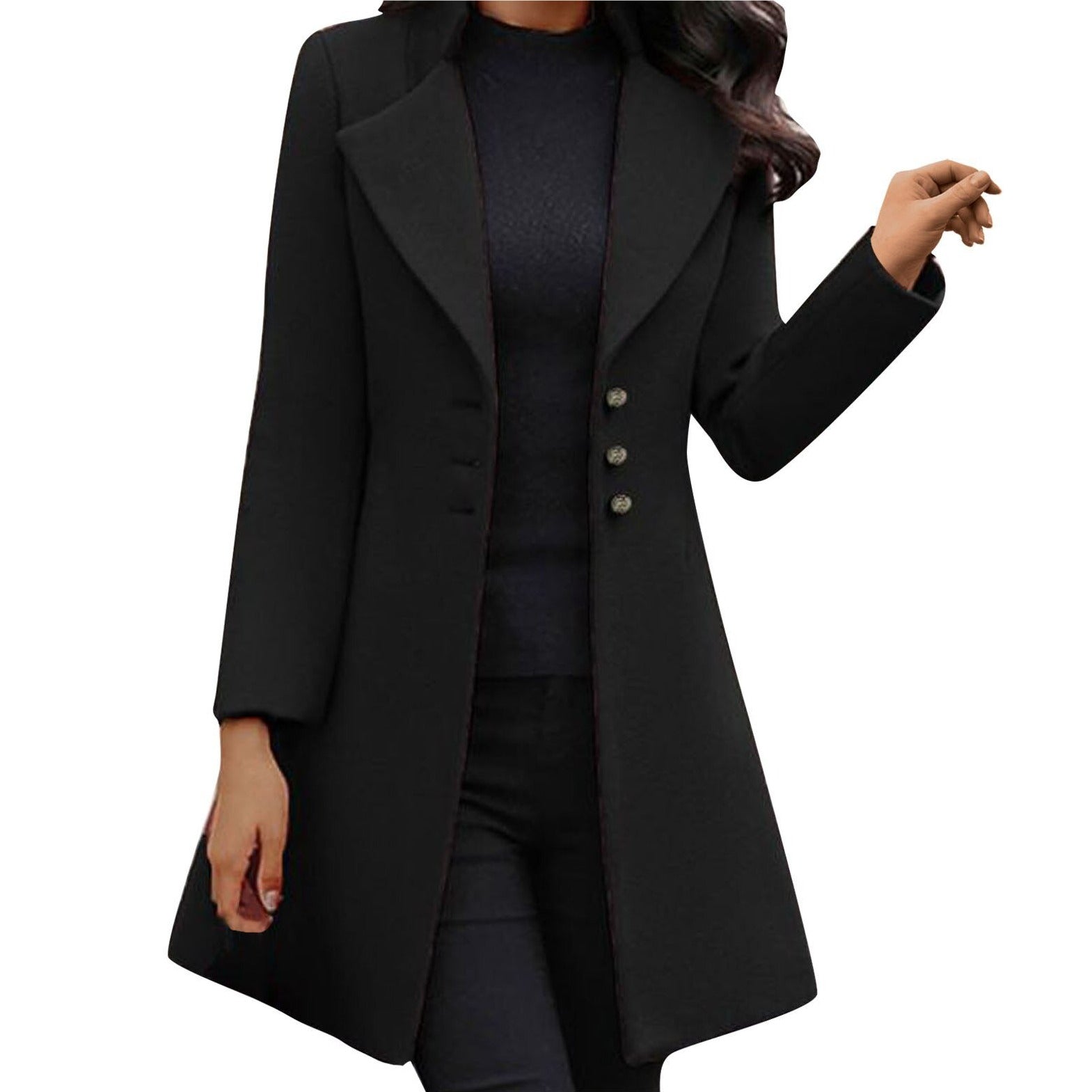 Damen Mantel Lange Modern Schwarz - Norvielle