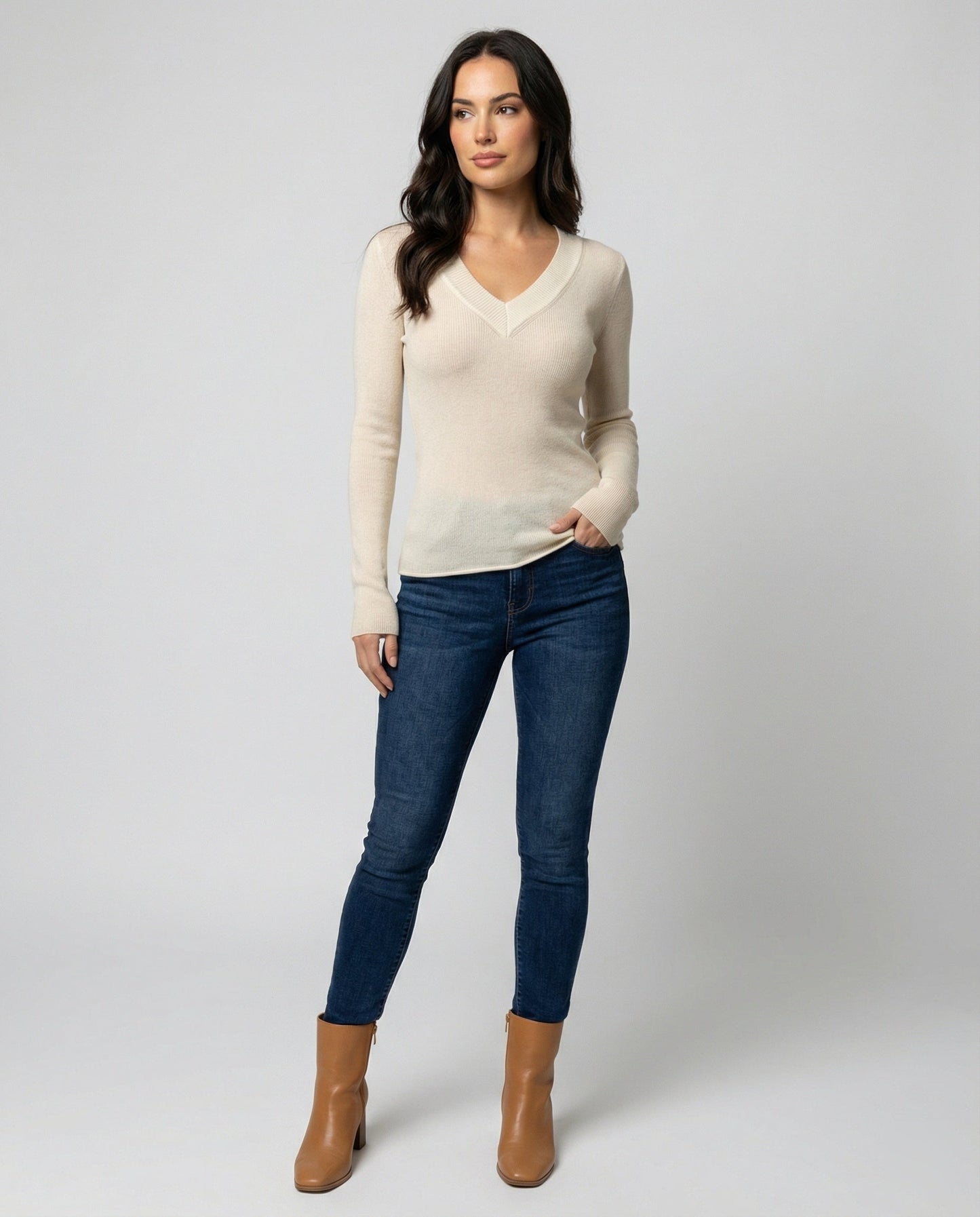Damen Kaschmirpullover Strick Warm V-Ausschnitt