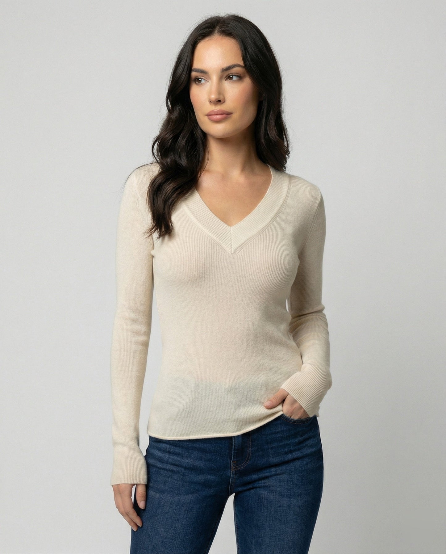 Damen Kaschmirpullover Strick Warm V-Ausschnitt - Norvielle