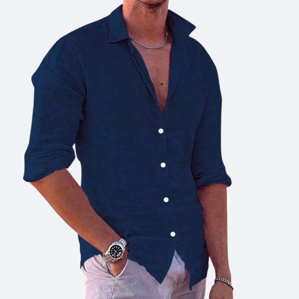 Herren Leinenhemd Bequem Sommerweiß