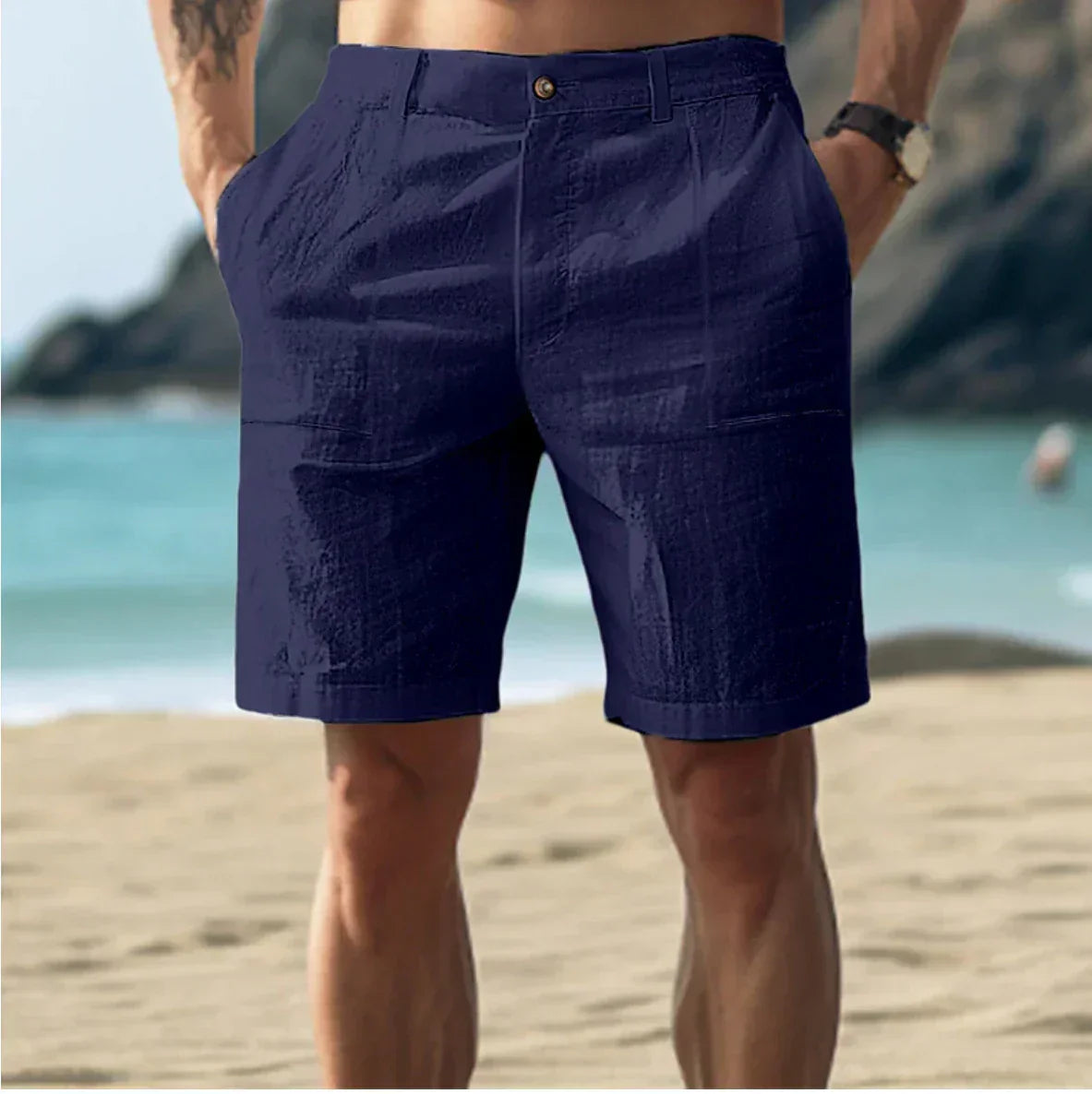 Herren Leinen-Shorts Bequem Leicht Sommerweiß
