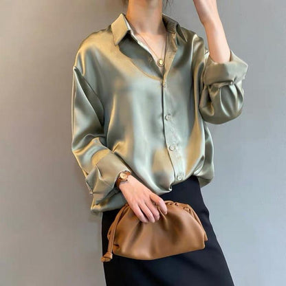 Damen Seidenbluse Elegante Knöpfe