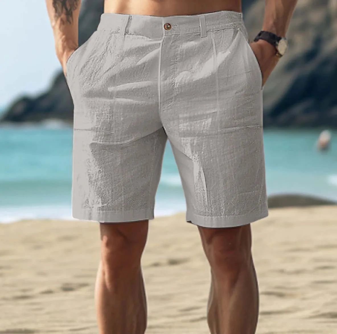Herren Leinen-Shorts Bequem Leicht Sommerweiß