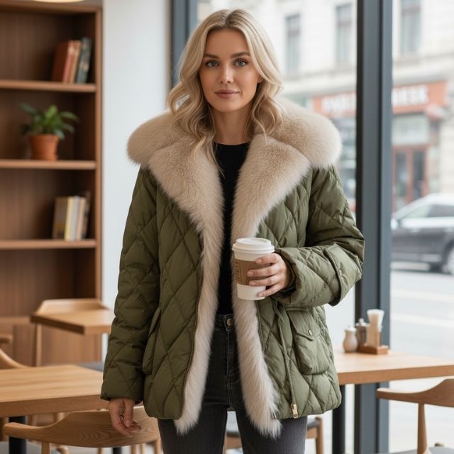 Damen Daunenjacke Warm EntenDaunen Modern Schwarz - Norvielle