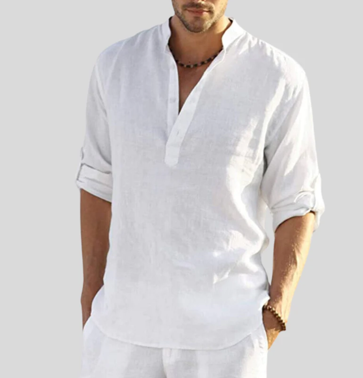 Herren Leinenhemd Adriano Sommer Leinen Weiss - Norvielle