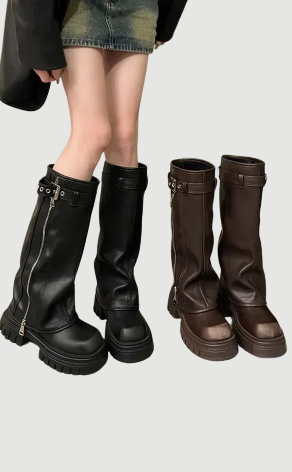 Damen Kniehohe Plateau-Stiefel