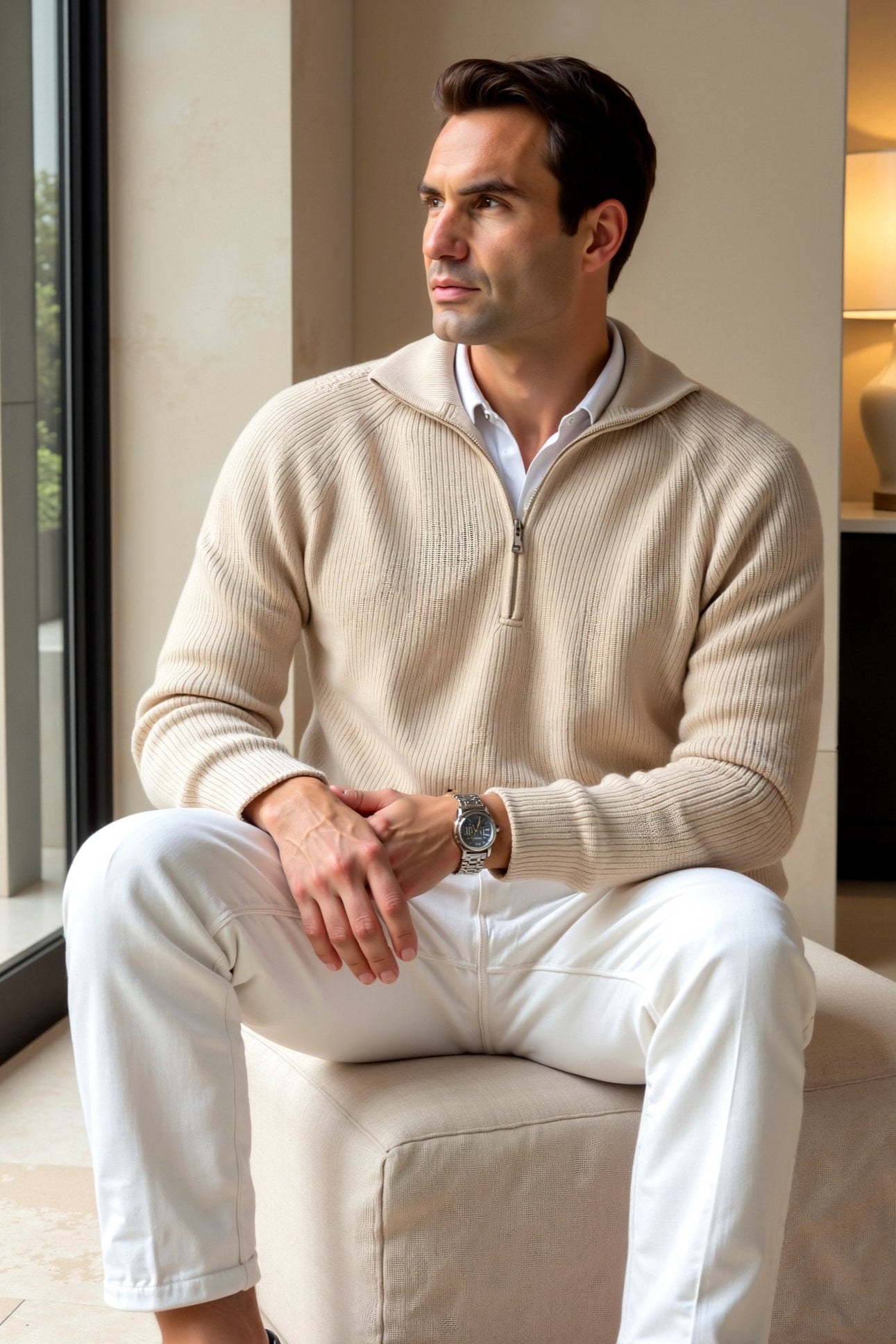 Strickpullover mit Reißverschluss und Kragen Bequem