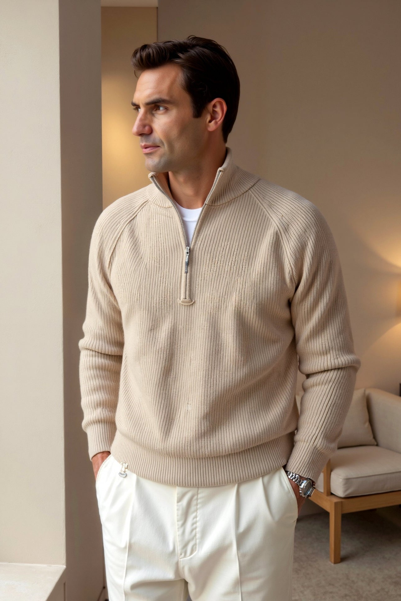 Strickpullover mit Reißverschluss und Kragen Bequem
