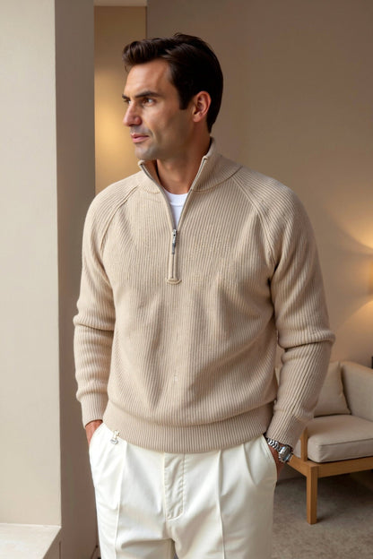 Strickpullover mit Reißverschluss und Kragen Bequem