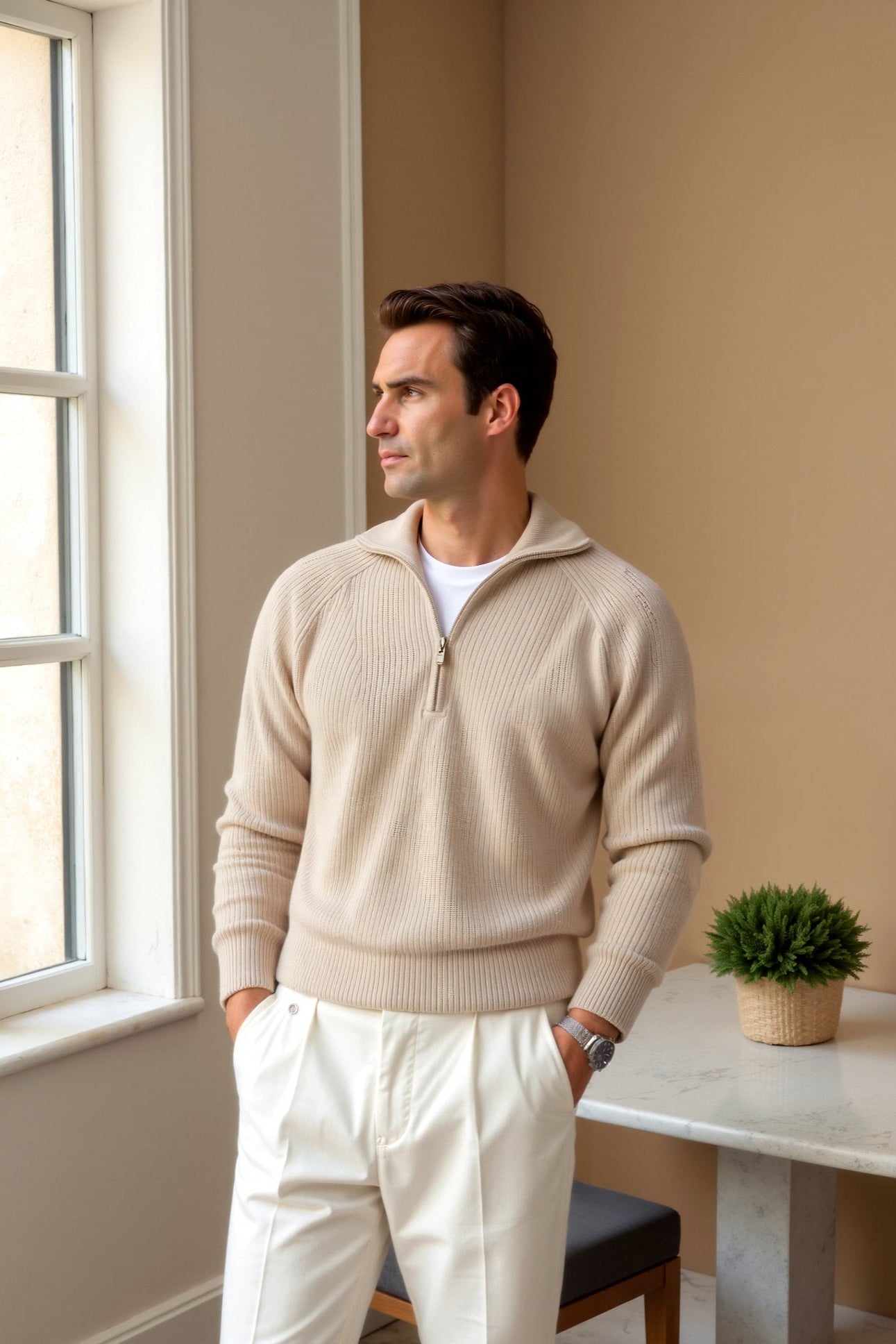 Strickpullover mit Reißverschluss und Kragen Bequem