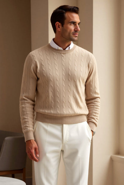 Damen Zopfstrick Pullover Elegantes Design Beige - Norvielle