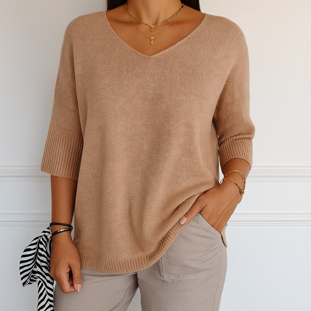 Damen Kurzarm-Pullover V-Ausschnitt Sommer