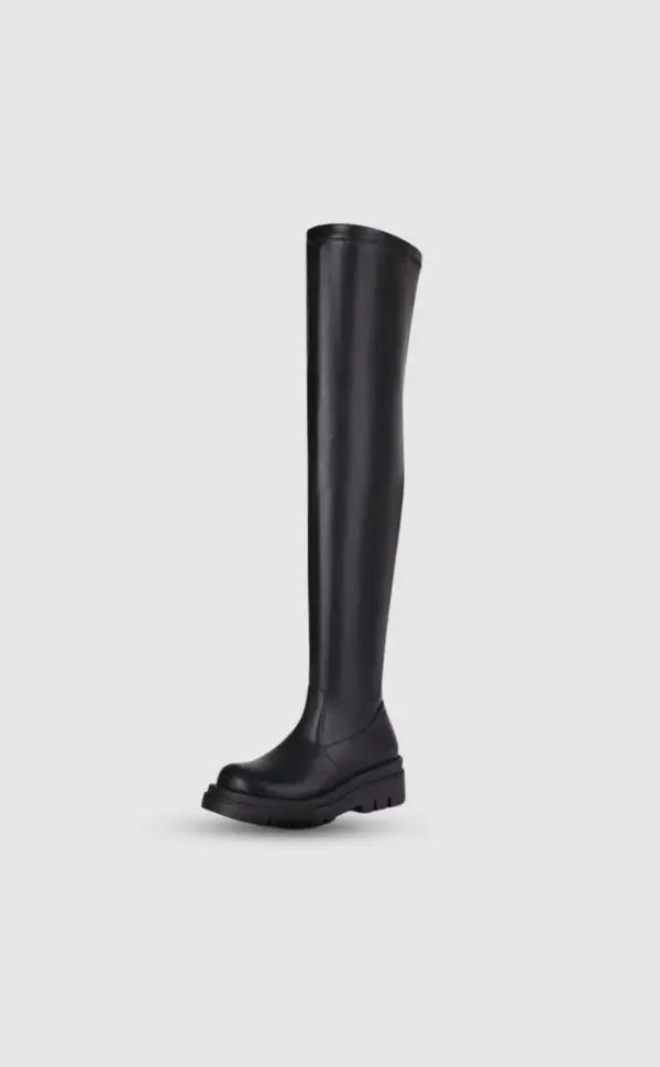 Damen Overknee Stiefel Schwarz Leder - Norvielle