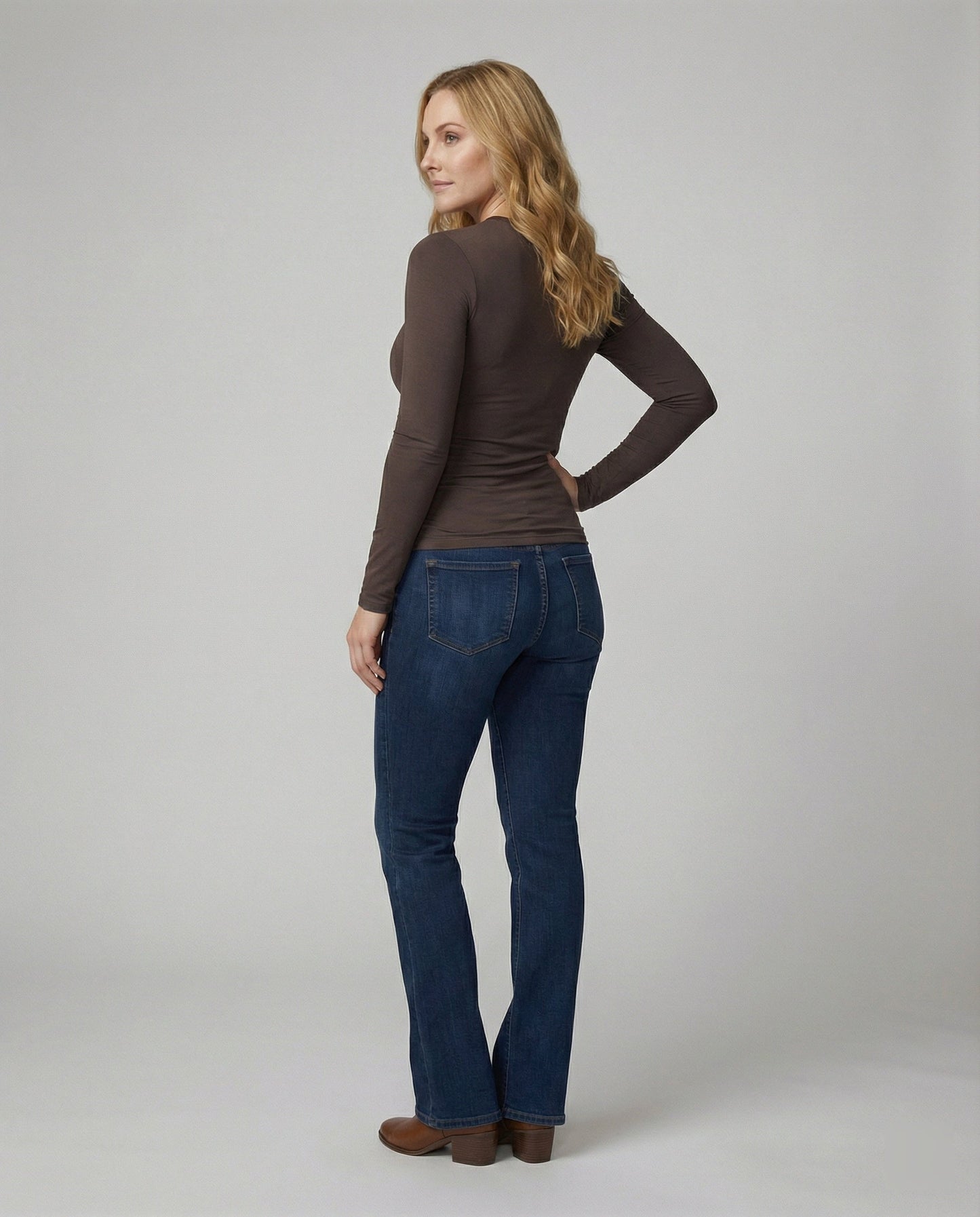 Damen Slim Fit Langarmshirt Rundhals Modal Basic