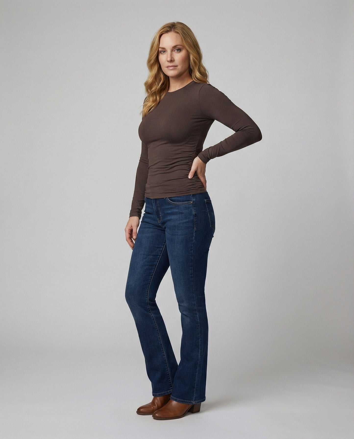 Damen Slim Fit Langarmshirt Rundhals Modal Basic