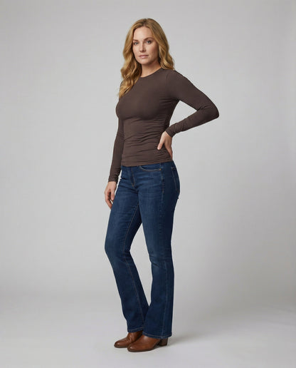 Damen Slim Fit Langarmshirt Rundhals Modal Basic