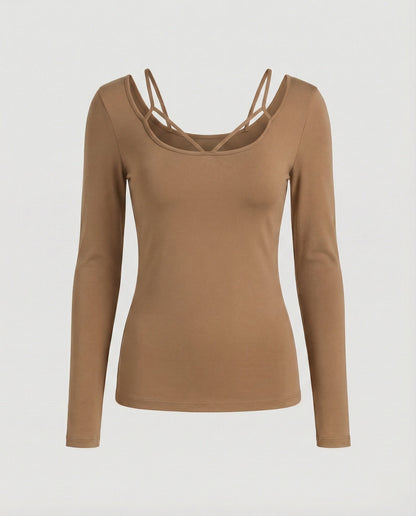 Damen Langarmshirt Blumenmuster Slim Fit Schnürung