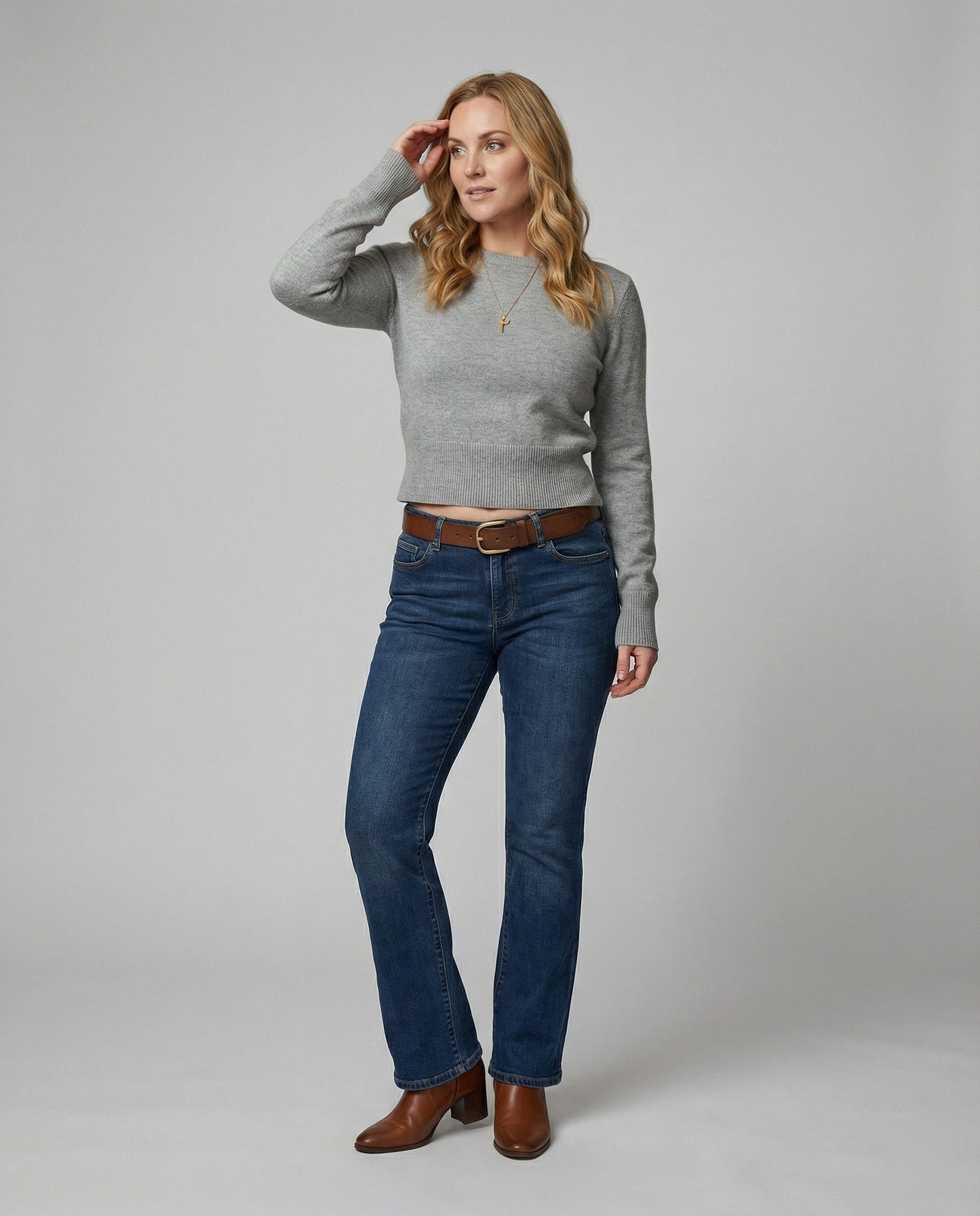 Damen Slim-Fit Strickpullover Rundhals Winterwolle